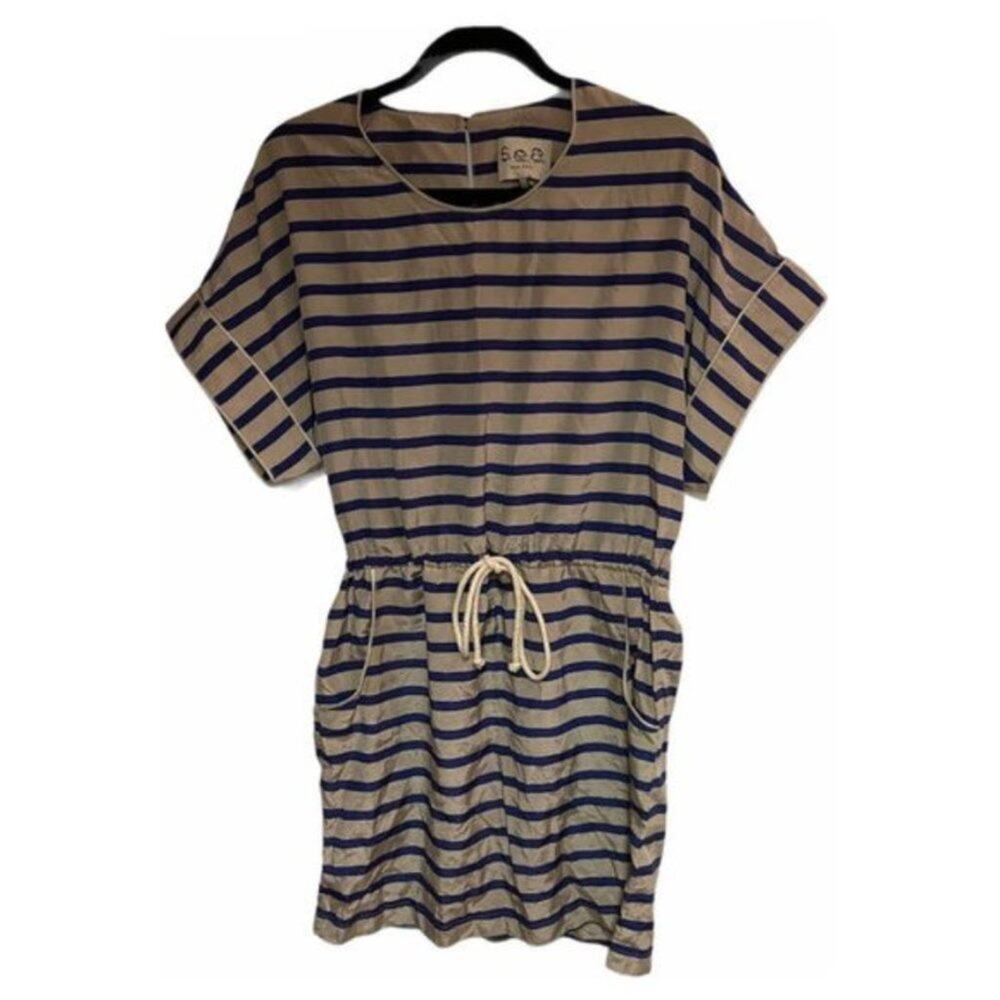 Sea Stripe Mini Dress Beige Blue